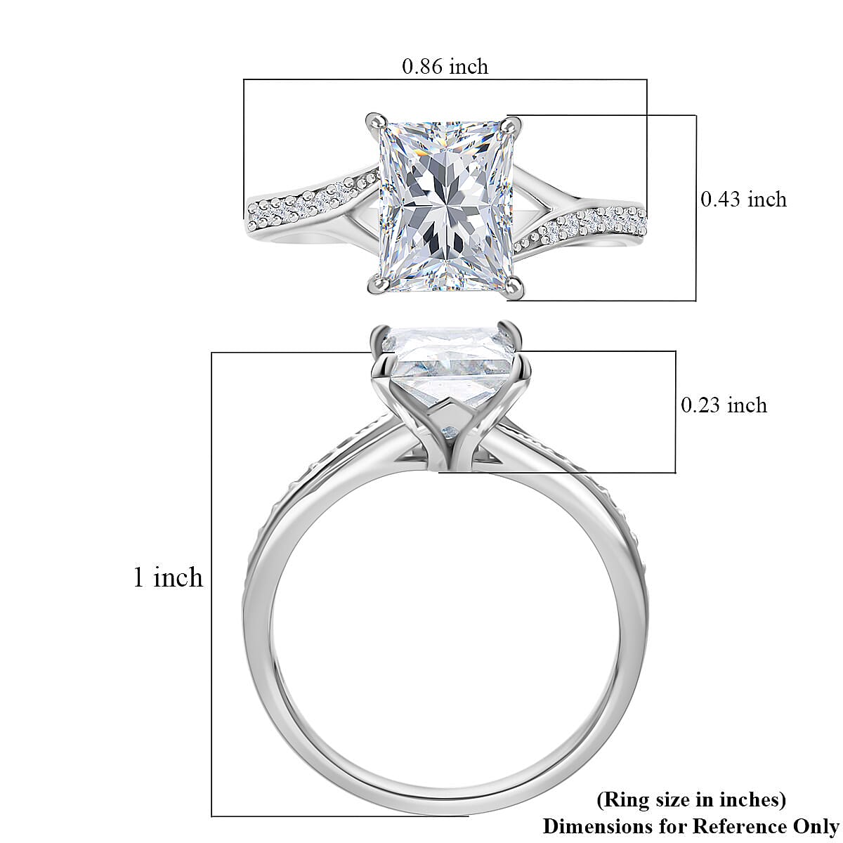 Princess Cut Moissanite Ring in Rhodium Over Sterling Silver (Size 10.0) 2.60 ctw