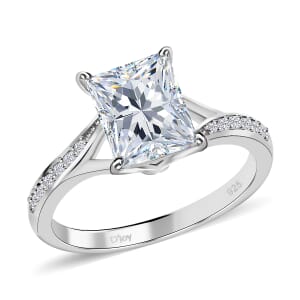 Princess Cut Moissanite Ring in Rhodium Over Sterling Silver (Size 8.0) 2.60 ctw