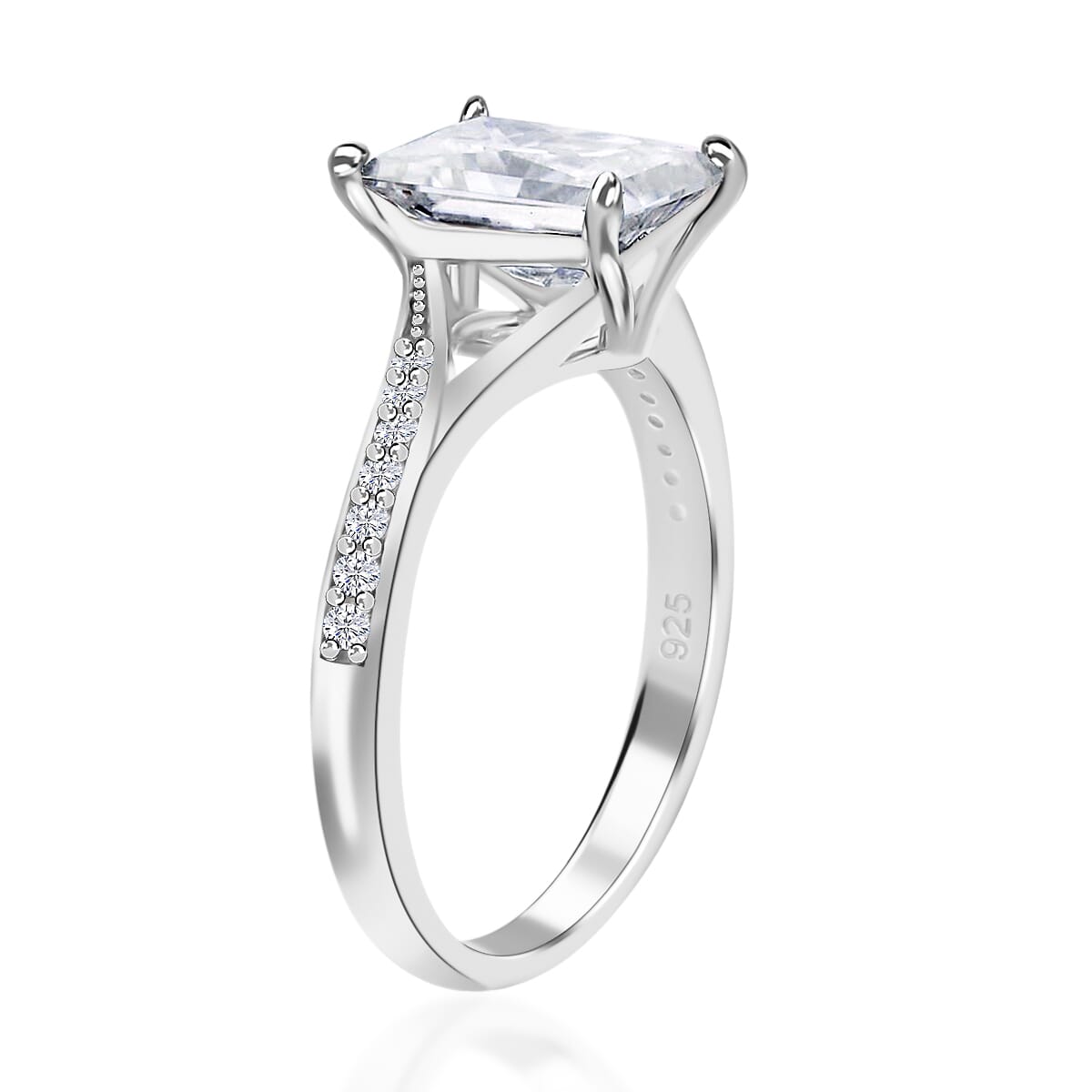 Princess Cut Moissanite Ring in Rhodium Over Sterling Silver (Size 8.0) 2.60 ctw image number 3