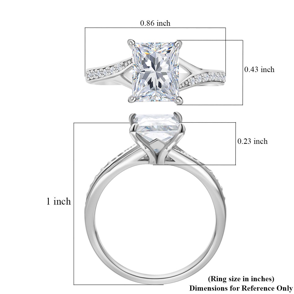 Princess Cut Moissanite Ring in Rhodium Over Sterling Silver (Size 8.0) 2.60 ctw image number 5