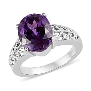 Lab Created Purple Sapphire Solitaire Ring in Stainless Steel (Size 11.0) 5.50 ctw | Tarnish-Free, Waterproof, Sweat Proof Jewelry