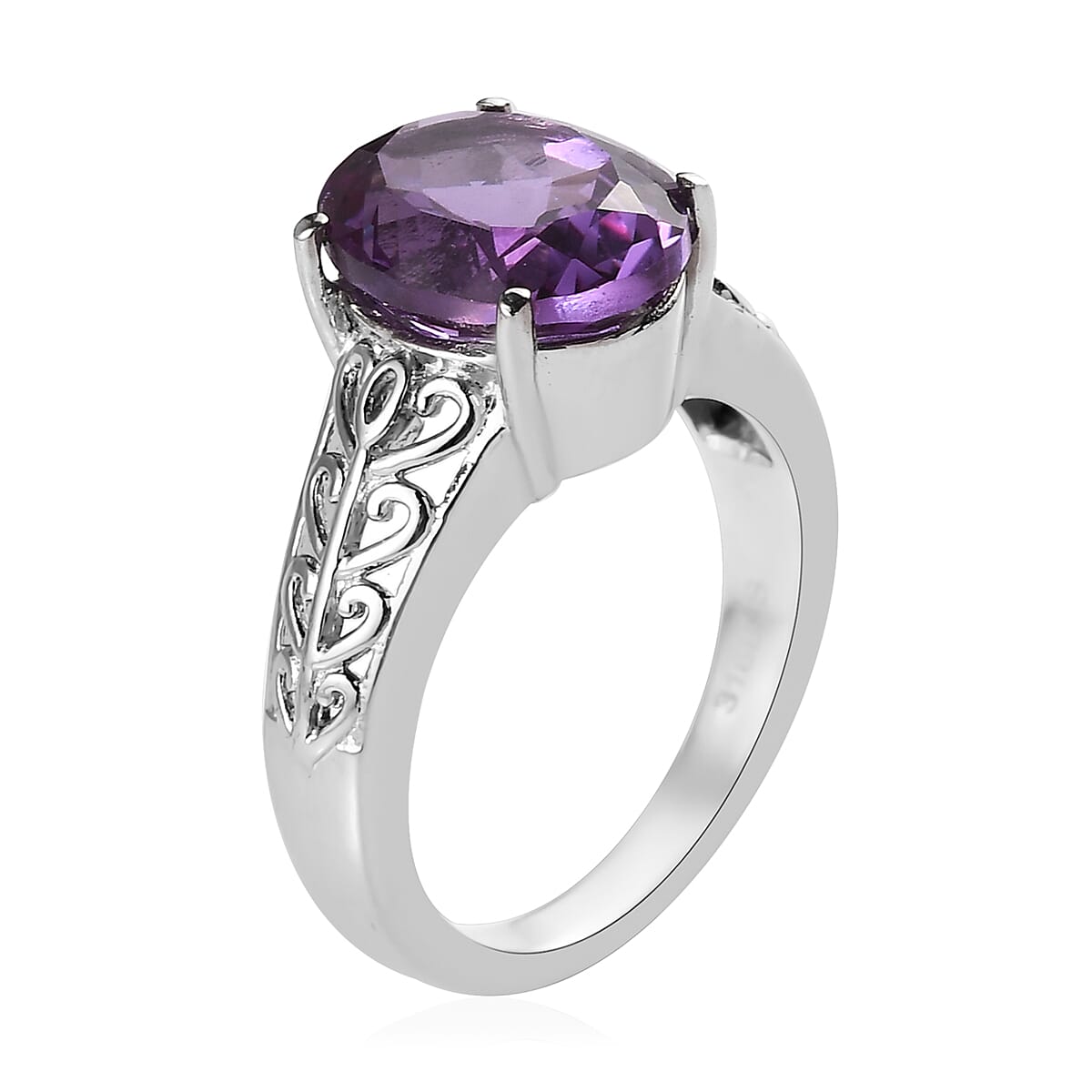 Lab Created Purple Sapphire Solitaire Ring in Stainless Steel (Size 11.0) 5.50 ctw | Tarnish-Free, Waterproof, Sweat Proof Jewelry image number 3