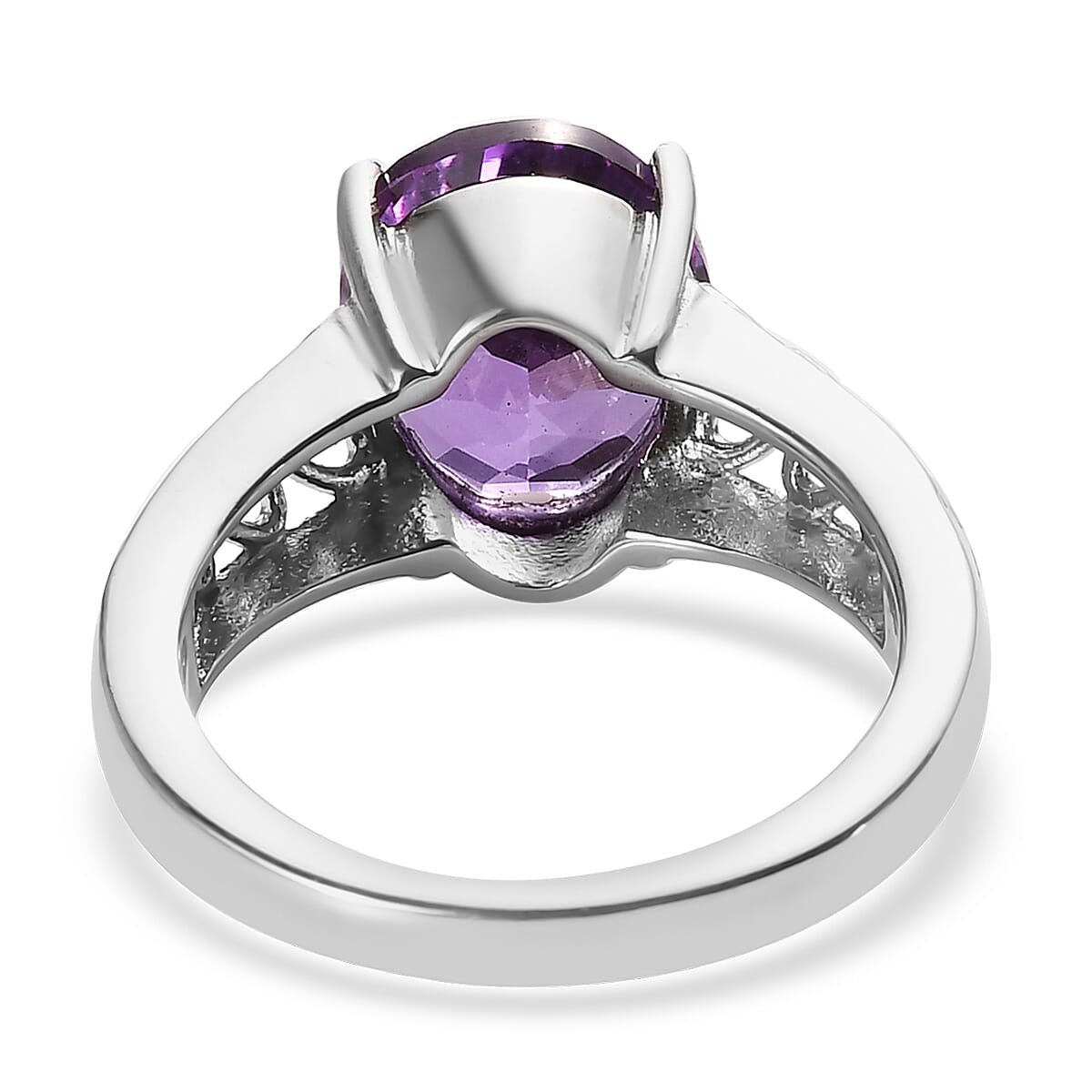 Lab Created Purple Sapphire Solitaire Ring in Stainless Steel (Size 11.0) 5.50 ctw | Tarnish-Free, Waterproof, Sweat Proof Jewelry image number 4