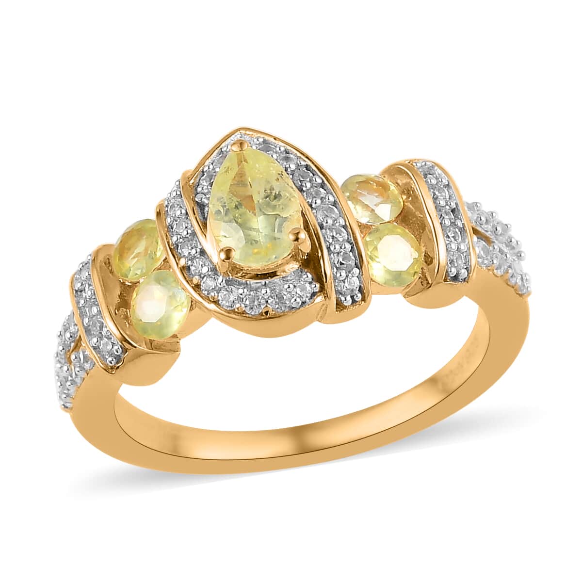 Natural Chrysoberyl and Natural White Zircon Ring in Vermeil Yellow Gold Over Sterling Silver 1.25 ctw image number 0