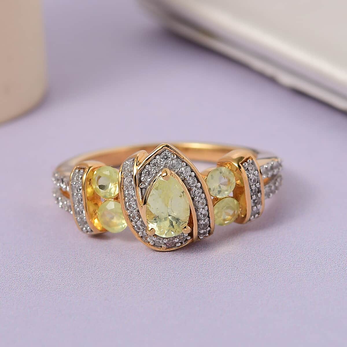 Natural Chrysoberyl and Natural White Zircon Ring in Vermeil Yellow Gold Over Sterling Silver 1.25 ctw image number 1