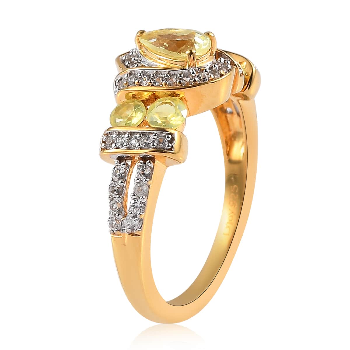 Natural Chrysoberyl and Natural White Zircon Ring in Vermeil Yellow Gold Over Sterling Silver 1.25 ctw image number 3