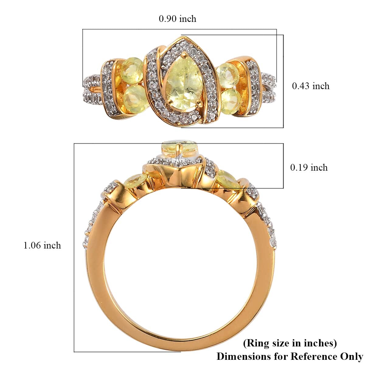 Natural Chrysoberyl and Natural White Zircon Ring in Vermeil Yellow Gold Over Sterling Silver 1.25 ctw image number 5