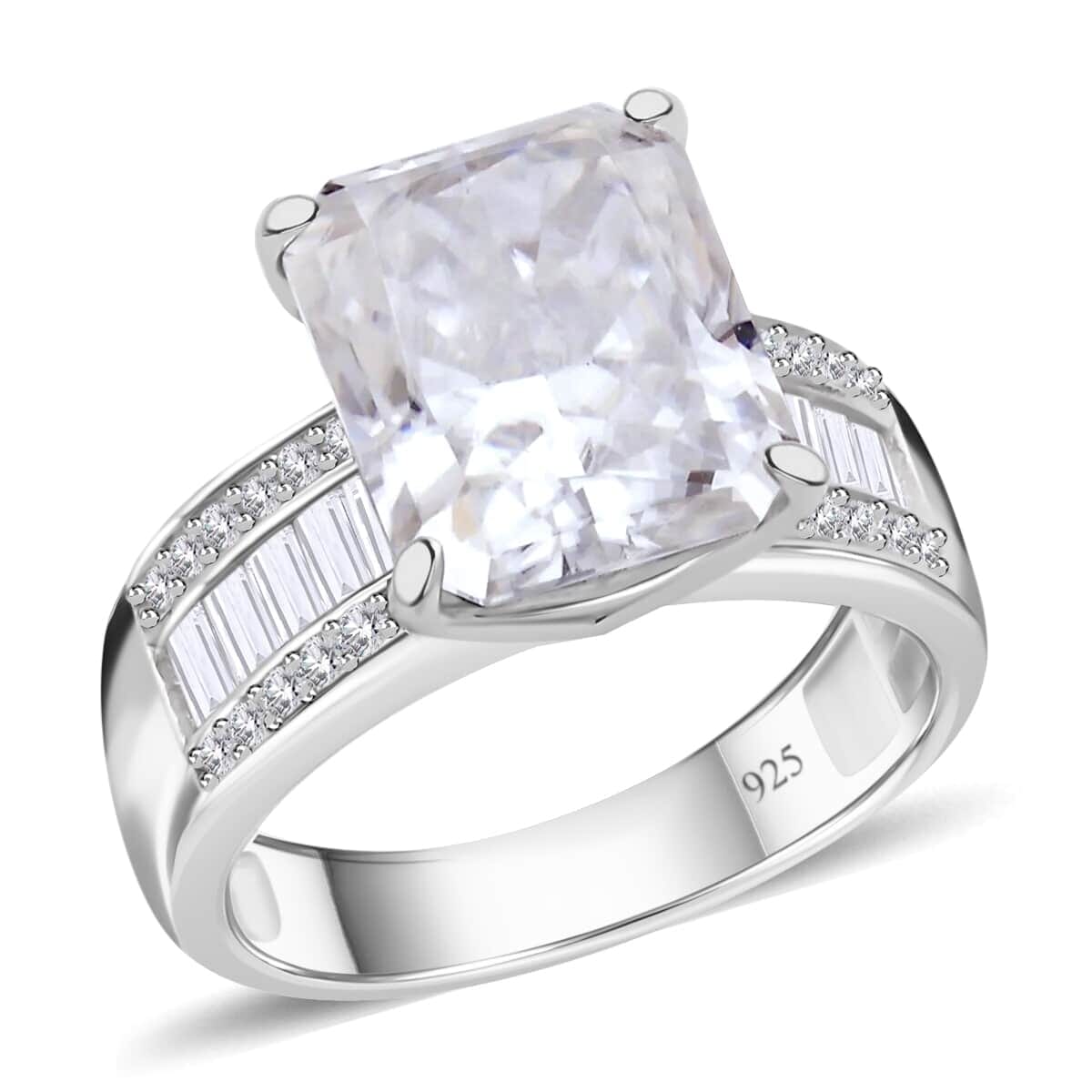 Moissanite (Oct 12x10mm) Ring in Rhodium Over Sterling Silver (Size 10.0) 7.35 ctw image number 0