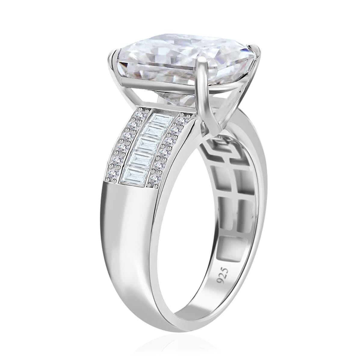 Moissanite (Oct 12x10mm) Ring in Rhodium Over Sterling Silver (Size 10.0) 7.35 ctw image number 3