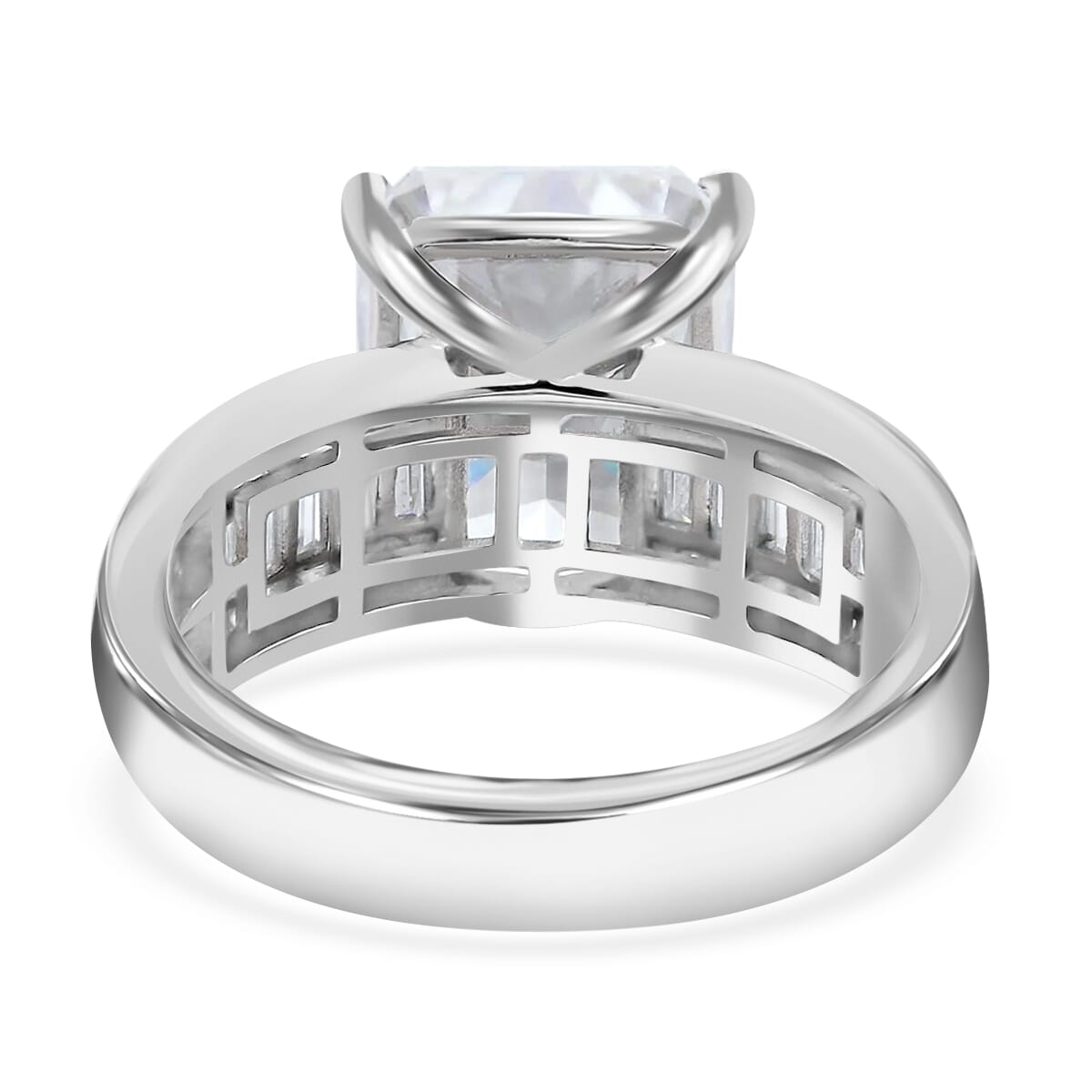 Moissanite (Oct 12x10mm) Ring in Rhodium Over Sterling Silver (Size 10.0) 7.35 ctw image number 4