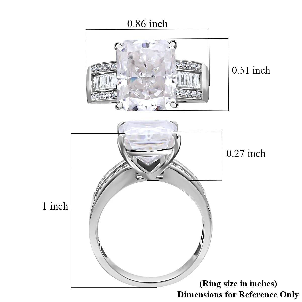 Moissanite (Oct 12x10mm) Ring in Rhodium Over Sterling Silver (Size 10.0) 7.35 ctw image number 5
