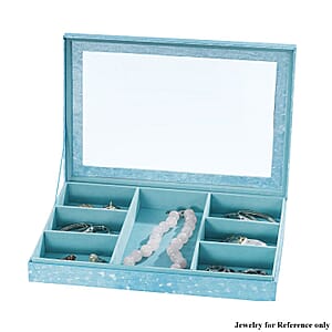 Turquoise Blue Color Embossed Paper and MDF Jewelry Box with 7 Sections , Jewelry Storage Box for Women , Jewelry Case , Jewelry Organizer
