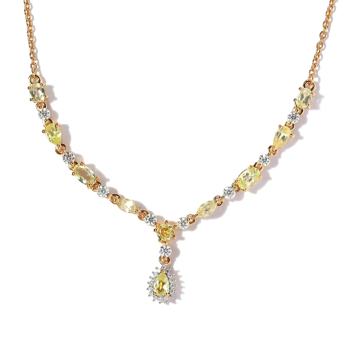 Premium Natural Chrysoberyl and Moissanite Y-Shape Necklace 18 Inches in Vermeil Yellow Gold Over Sterling Silver 2.10 ctw image number 0