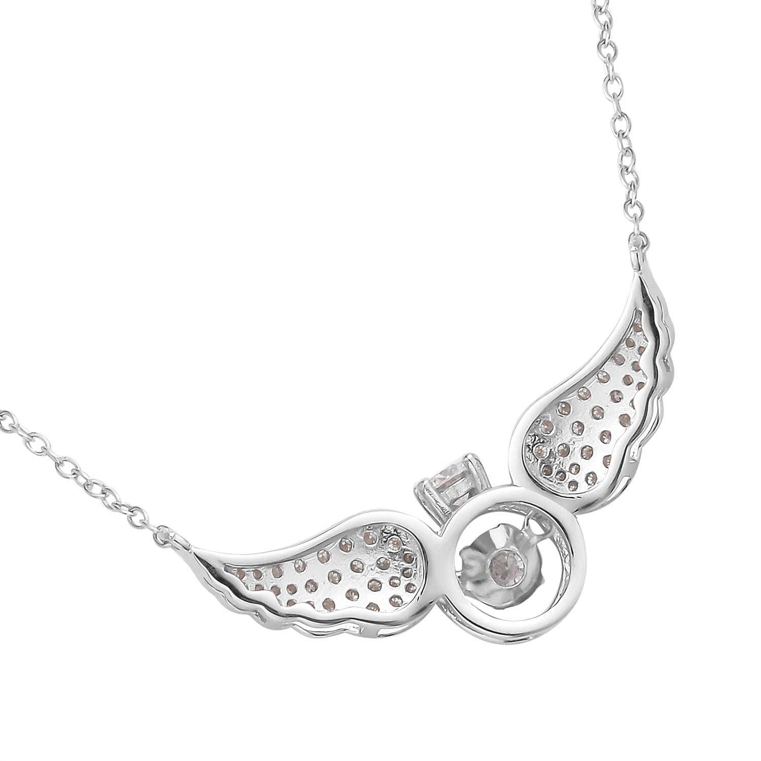 Moissanite Angel Wing Necklace 18 Inches in Rhodium Over Sterling Silver 1.25 ctw