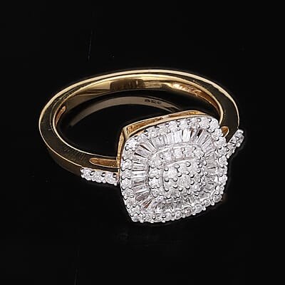 White Diamond 0.50 ctw Ring in 18K Vermeil Yellow Gold Over Sterling Silver (Size 11.5)