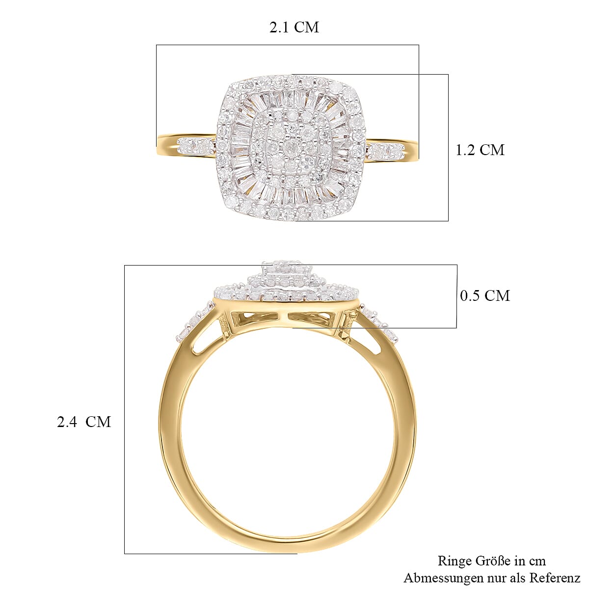 White Diamond 0.50 ctw Ring in 18K Vermeil Yellow Gold Over Sterling Silver (Size 11.5)