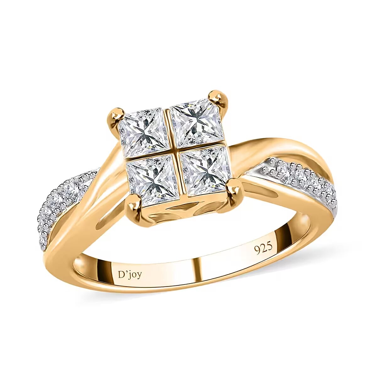 Moissanite 0.85 ctw Ring, Square Moissanite Ring, Twisted Shank Ring, Vermeil Yellow Gold Over Sterling Silver Ring (Size 11.0) image number 0
