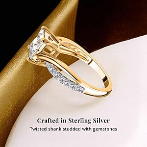 Moissanite 0.85 ctw Ring, Square Moissanite Ring, Twisted Shank Ring, Vermeil Yellow Gold Over Sterling Silver Ring (Size 11.0)