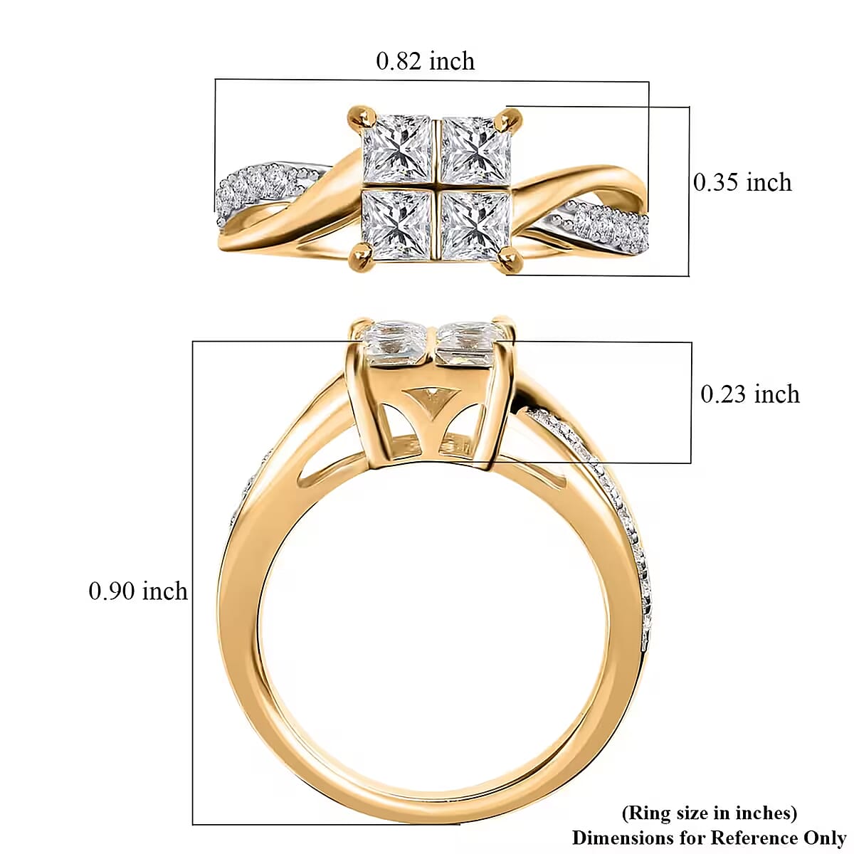 Moissanite 0.85 ctw Ring, Square Moissanite Ring, Twisted Shank Ring, Vermeil Yellow Gold Over Sterling Silver Ring (Size 11.0) image number 7