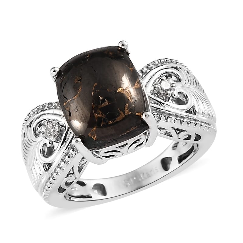 Karis Matrix Silver Shungite and Simulated Diamond Ring in Platinum Bond (Size 10.0) 3.10 ctw