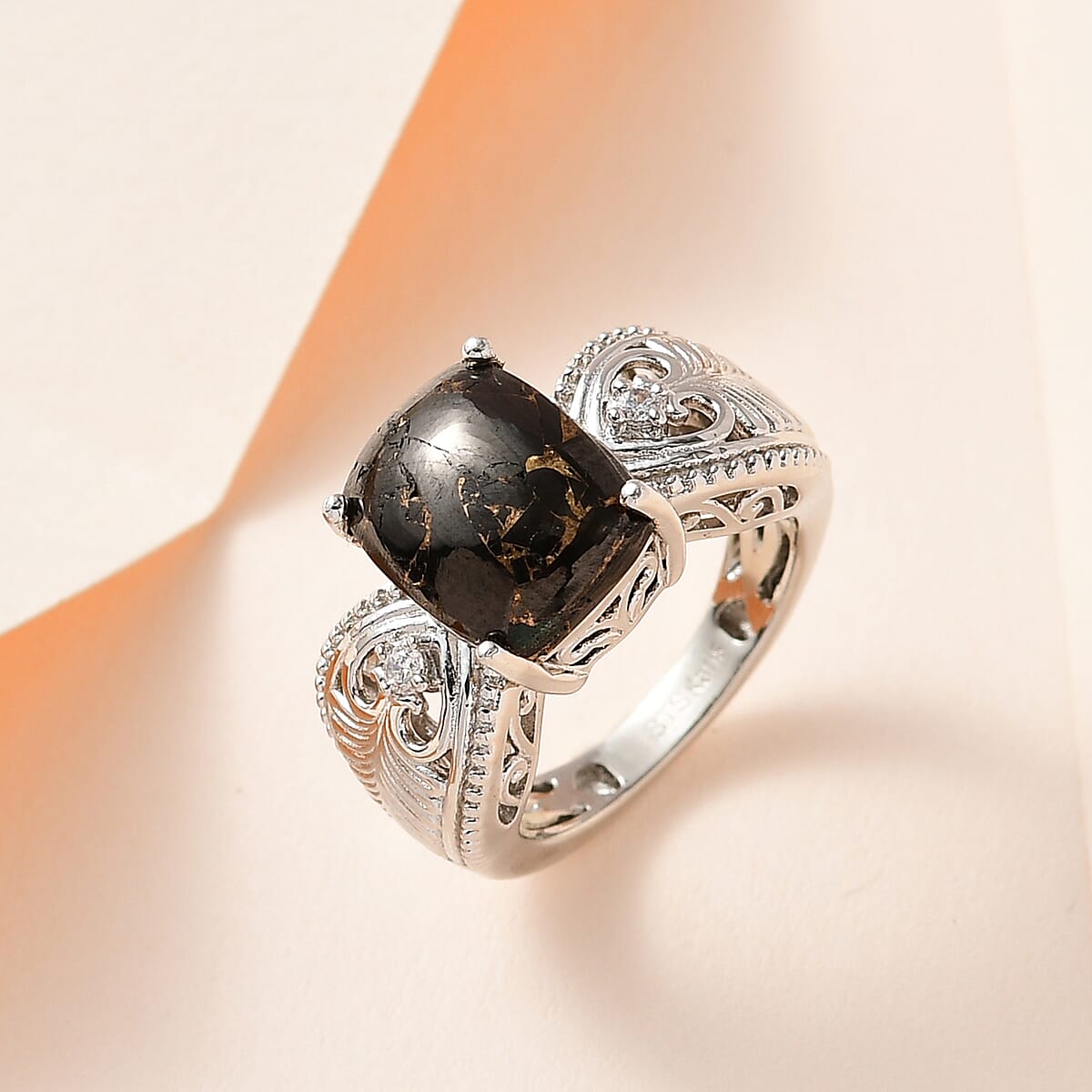 Karis Matrix Silver Shungite and Simulated Diamond Ring in Platinum Bond (Size 11.0) 3.10 ctw image number 1