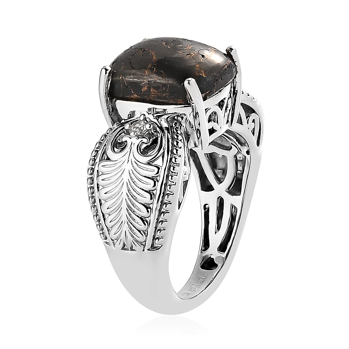 Karis Matrix Silver Shungite and Simulated Diamond Ring in Platinum Bond (Size 11.0) 3.10 ctw image number 3