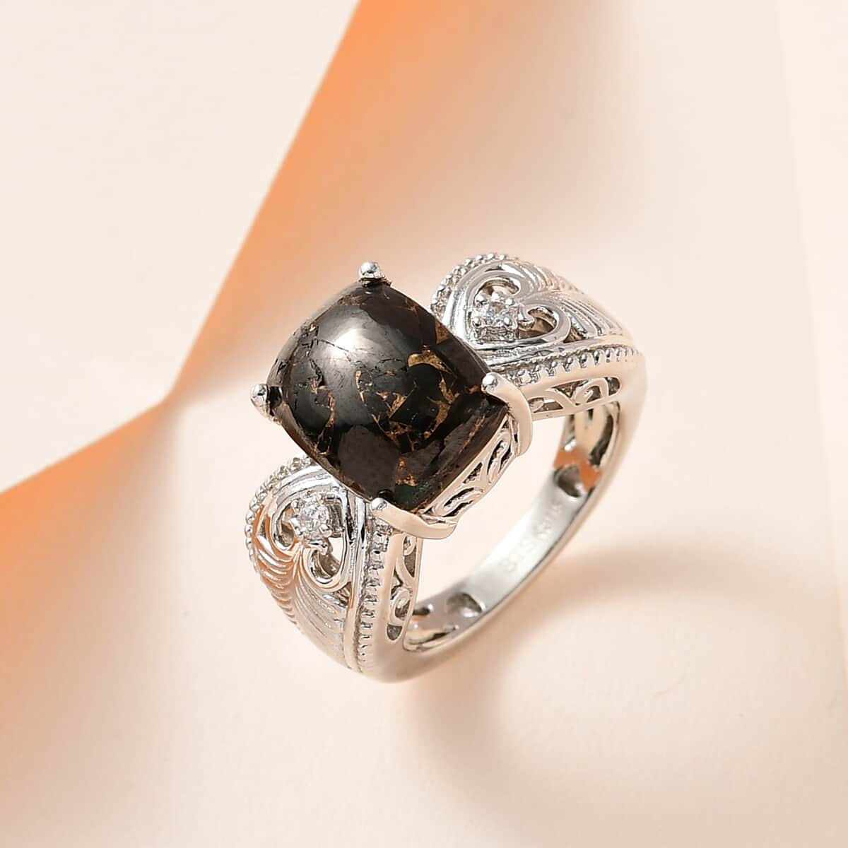 Karis Matrix Silver Shungite and Simulated Diamond Ring in Platinum Bond (Size 6.0) 3.10 ctw image number 1