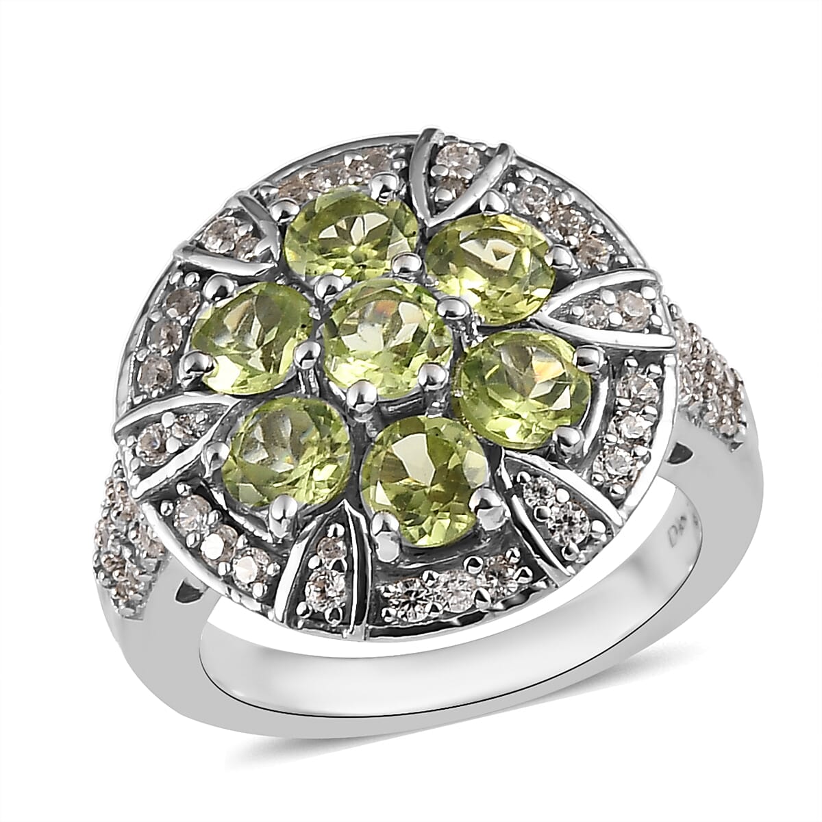 Arizona Peridot and White Zircon Ring in Platinum Over Sterling Silver (Size 10.0) 3.00 ctw