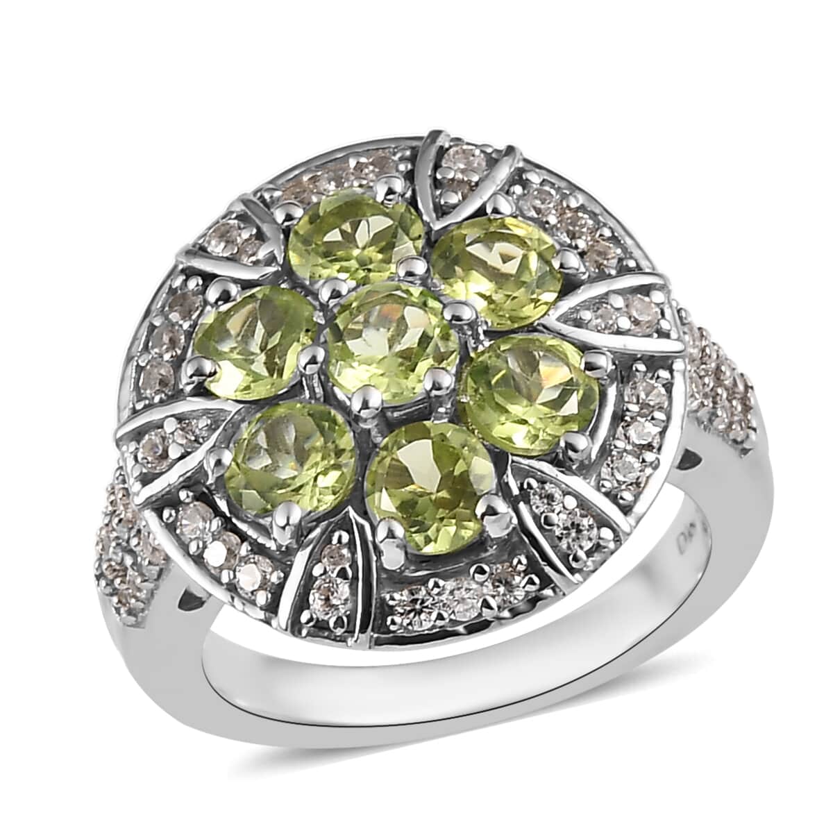 American Natural Arizona Peridot and Natural White Zircon Ring in Platinum Over Sterling Silver 3.00 ctw image number 0