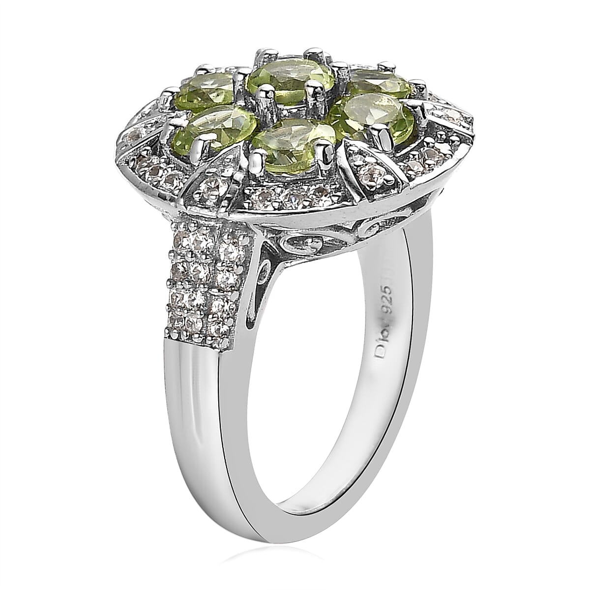 Arizona Peridot and White Zircon Ring in Platinum Over Sterling Silver (Size 10.0) 3.00 ctw