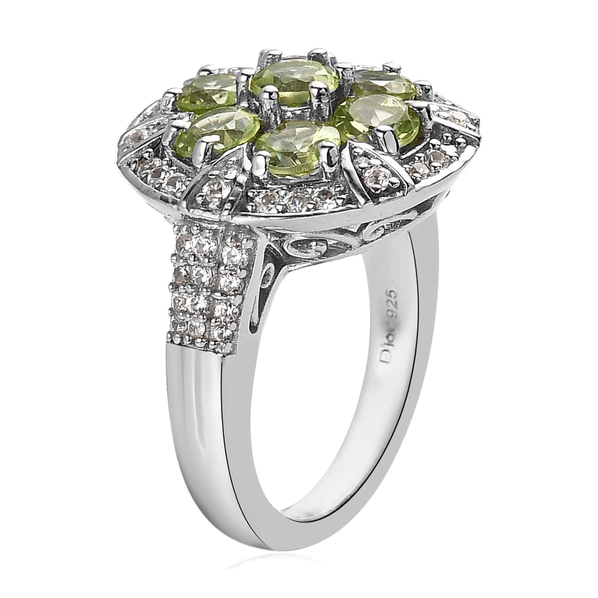 American Natural Arizona Peridot and Natural White Zircon Ring in Platinum Over Sterling Silver 3.00 ctw image number 3
