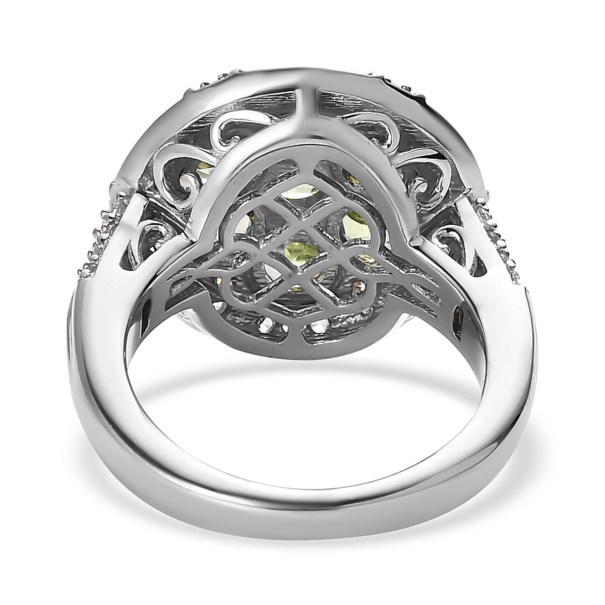 Arizona Peridot and White Zircon Ring in Platinum Over Sterling Silver (Size 10.0) 3.00 ctw