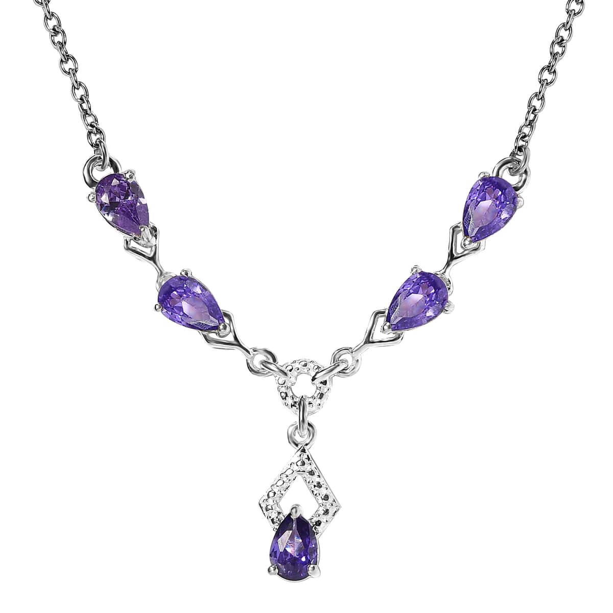 Simulated Purple Color Diamond Necklace 18 Inches in Sterling Silver and Stainless Steel 2.85 ctw image number 0