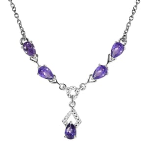 Simulated Purple Color Diamond Necklace in Sterling Silver and Stainless Steel 18 Inches