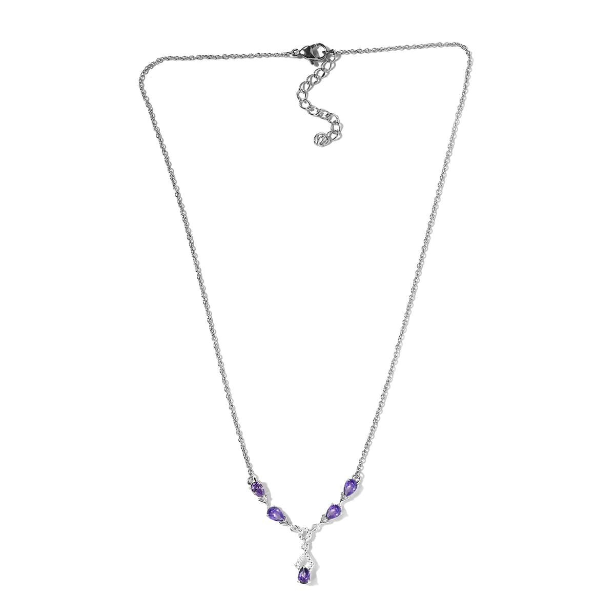 Simulated Purple Color Diamond Necklace 18 Inches in Sterling Silver and Stainless Steel 2.85 ctw image number 2