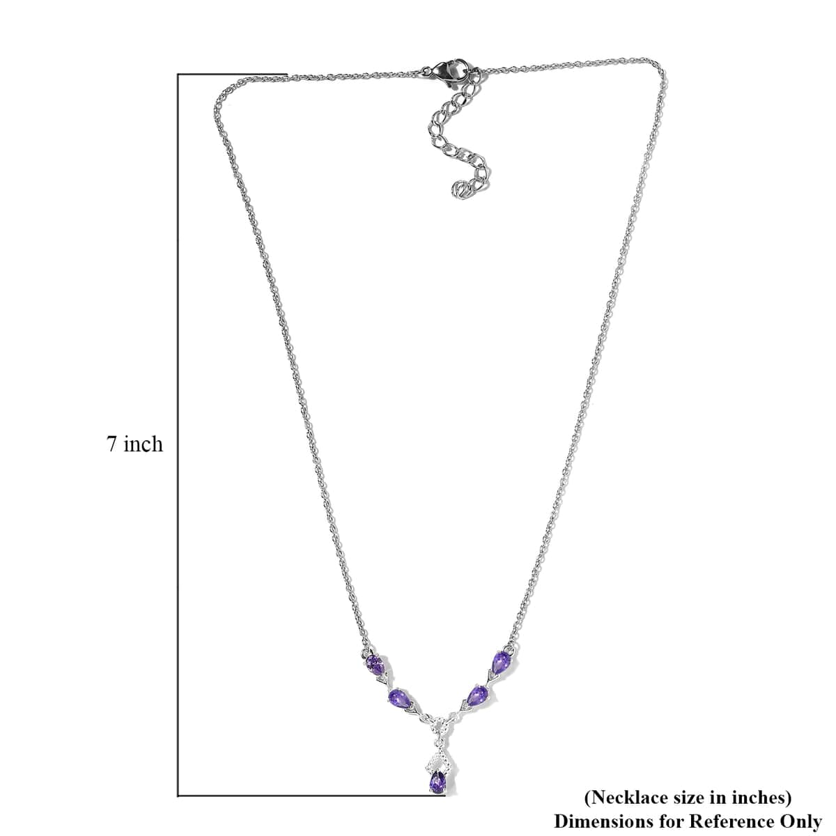 Simulated Purple Color Diamond Necklace 18 Inches in Sterling Silver and Stainless Steel 2.85 ctw image number 4