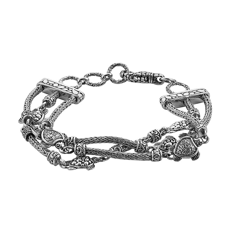 D'Joy Bali Legacy Turtle Bracelet in Sterling Silver (7.25 In) 32.15 Grams