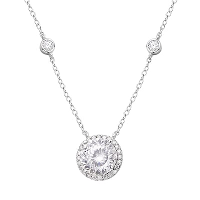 100 Facets Moissanite Halo Necklace 18 Inches in Rhodium Over Sterling Silver 4.35 ctw