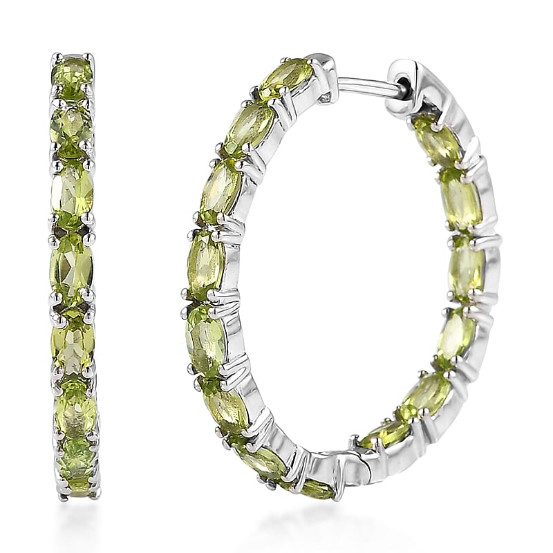 Arizona Peridot Hoop Earrings in Platinum Over Sterling Silver 6.65 ctw
