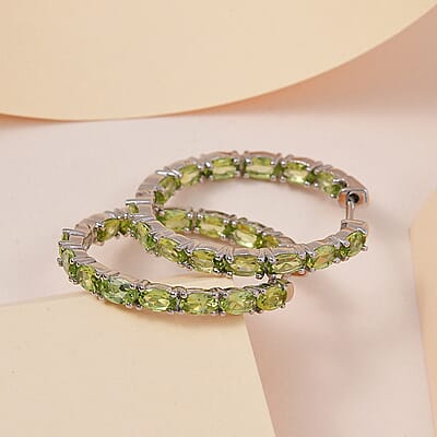 Arizona Peridot Hoop Earrings in Platinum Over Sterling Silver 6.65 ctw