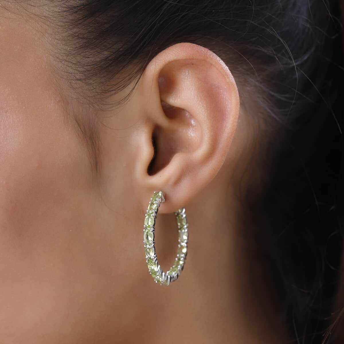Arizona Peridot Hoop Earrings in Platinum Over Sterling Silver 6.65 ctw image number 2