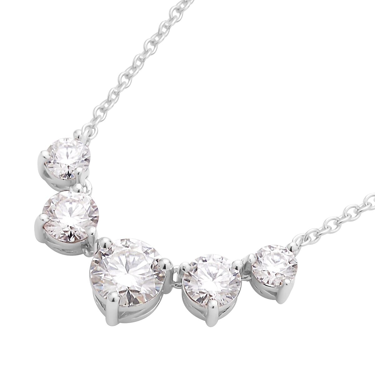 Buy Moissanite 5 Stone Pendant Necklace 18 Inches in Rhodium Over