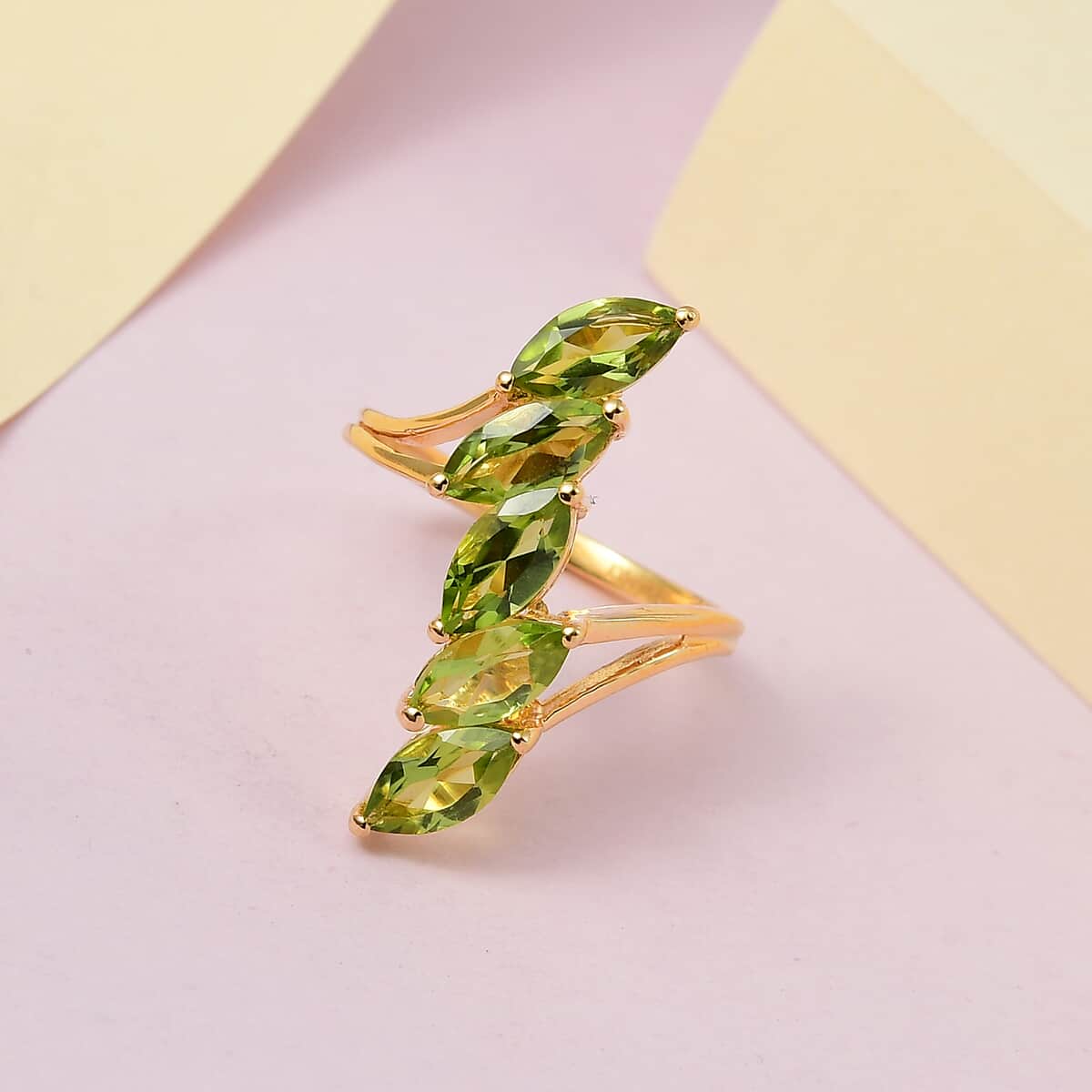 Arizona Peridot 5 Stone Ring in Vermeil YG Over Sterling Silver (Size 9.0) 2.85 ctw image number 1