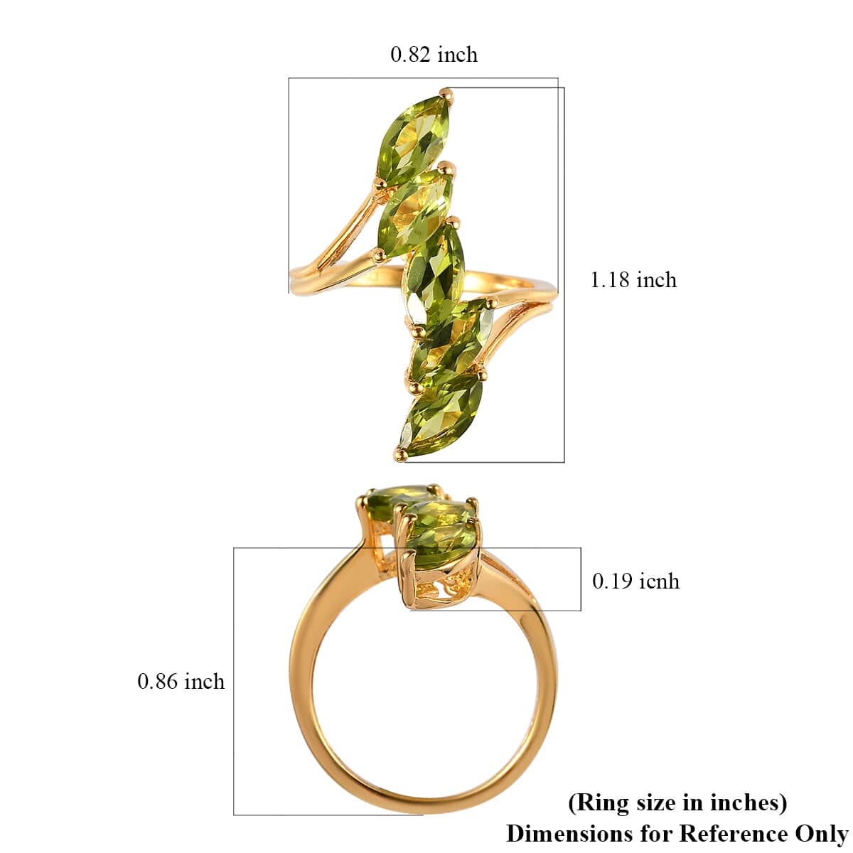 Arizona Peridot 5 Stone Ring in Vermeil YG Over Sterling Silver (Size 9.0) 2.85 ctw image number 5