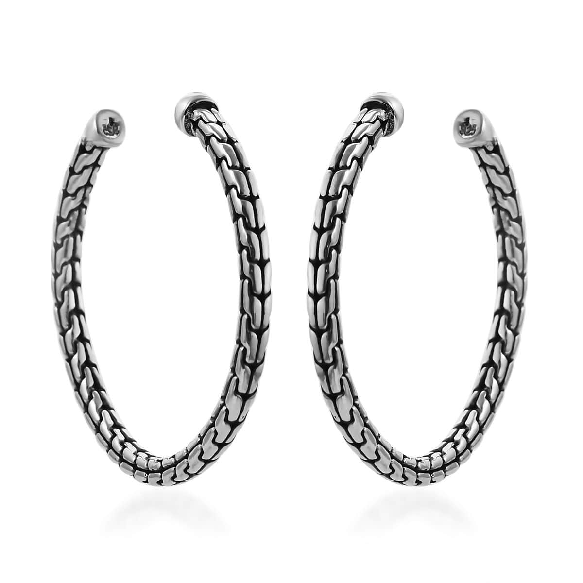 Bali Legacy Sterling Silver Tulang Naga Hoop Earrings 8.90 Grams image number 0