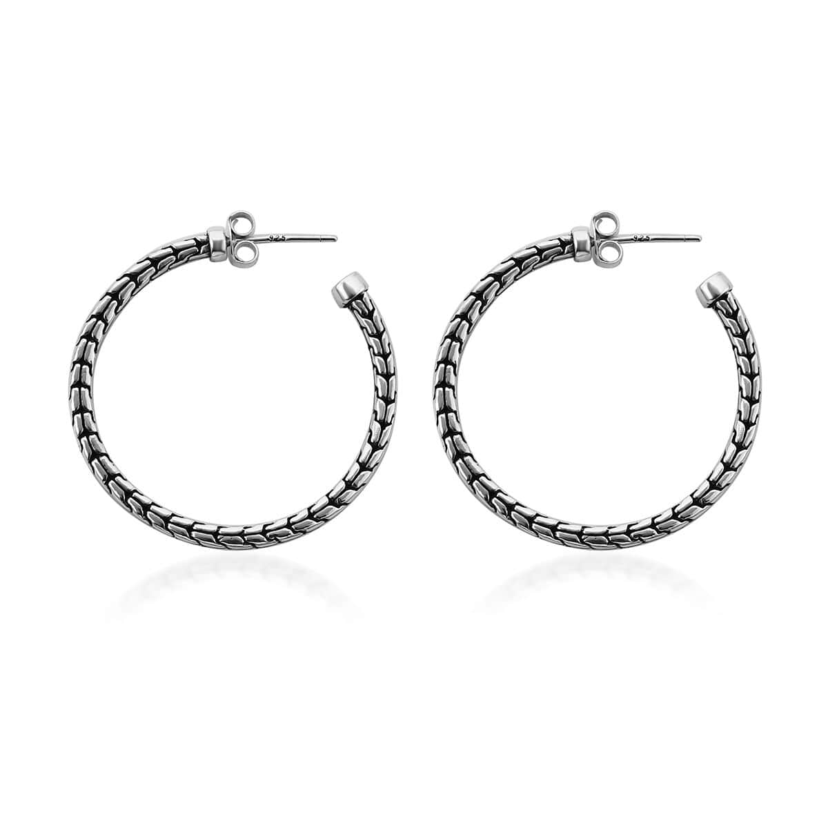 Bali Legacy Sterling Silver Tulang Naga Hoop Earrings 8.90 Grams image number 3