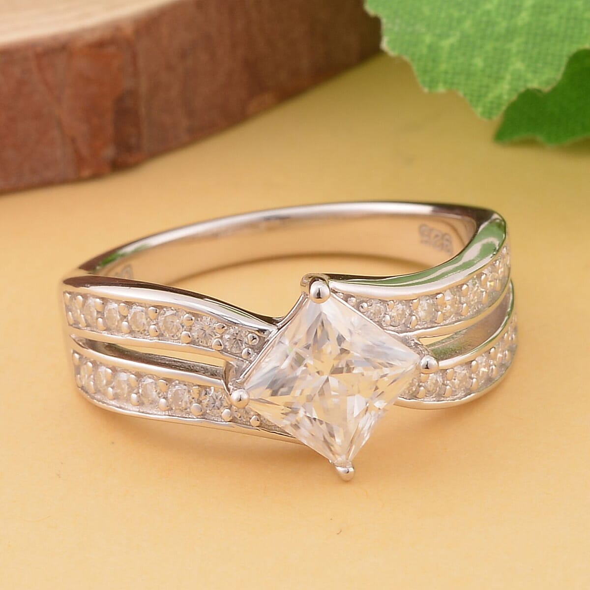 Moissanite Bypass Band Ring in Rhodium Over Sterling Silver (Size 6.0) 1.65 ctw image number 1