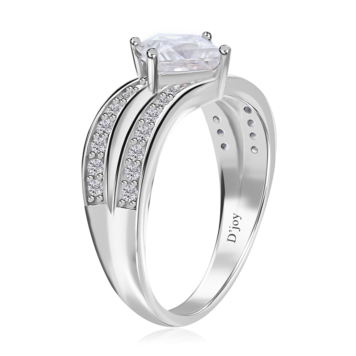 Moissanite Bypass Band Ring in Rhodium Over Sterling Silver (Size 6.0) 1.65 ctw image number 3