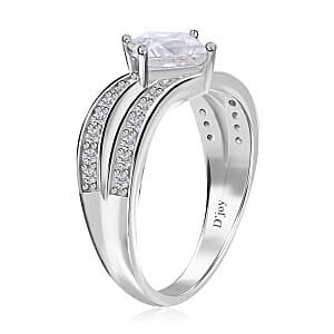 Moissanite Bypass Band Ring in Rhodium Over Sterling Silver (Size 6.0) 1.65 ctw