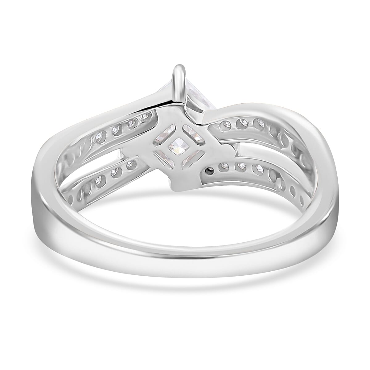 Moissanite Bypass Band Ring in Rhodium Over Sterling Silver (Size 6.0) 1.65 ctw image number 4